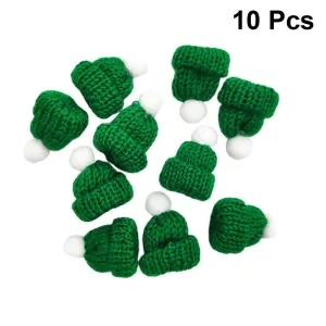 10PCS Knitted Small Christmas Hat Santa Claus Cap Cute Christmas Hats Headdress Party Favors DIY Handmade Accessories Green