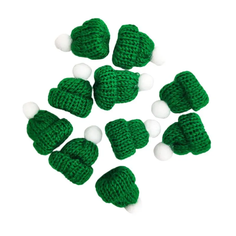 10PCS Knitted Small Christmas Hat Santa Claus Cap Cute Christmas Hats Headdress Party Favors DIY Handmade Accessories Green