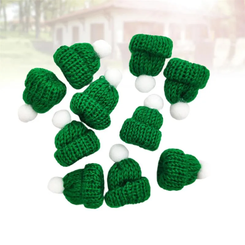 10PCS Knitted Small Christmas Hat Santa Claus Cap Cute Christmas Hats Headdress Party Favors DIY Handmade Accessories Green