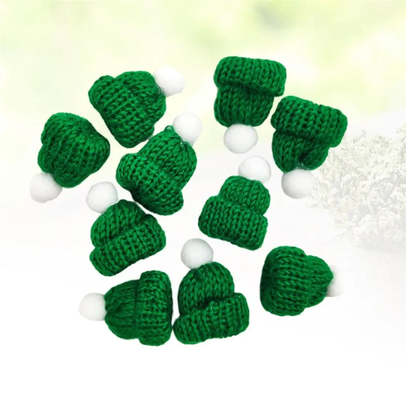 10PCS Knitted Small Christmas Hat Santa Claus Cap Cute Christmas Hats Headdress Party Favors DIY Handmade Accessories Green