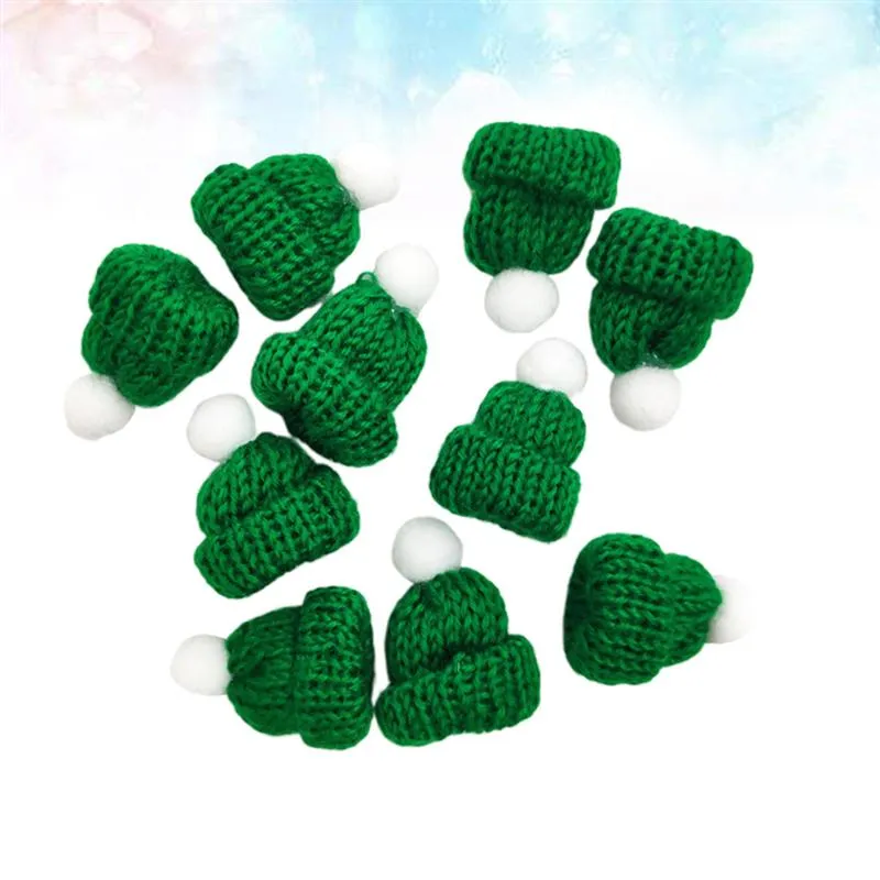 10PCS Knitted Small Christmas Hat Santa Claus Cap Cute Christmas Hats Headdress Party Favors DIY Handmade Accessories Green