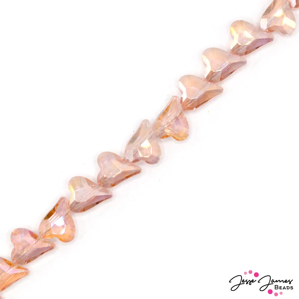 12MMx10MM Peach Heart Angle Drilled Glass Heart Beads