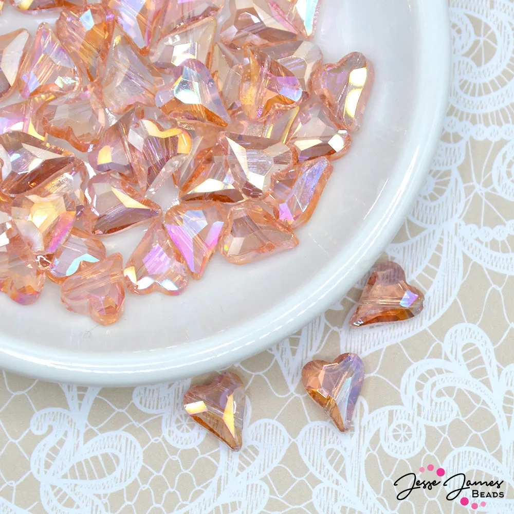 12MMx10MM Peach Heart Angle Drilled Glass Heart Beads