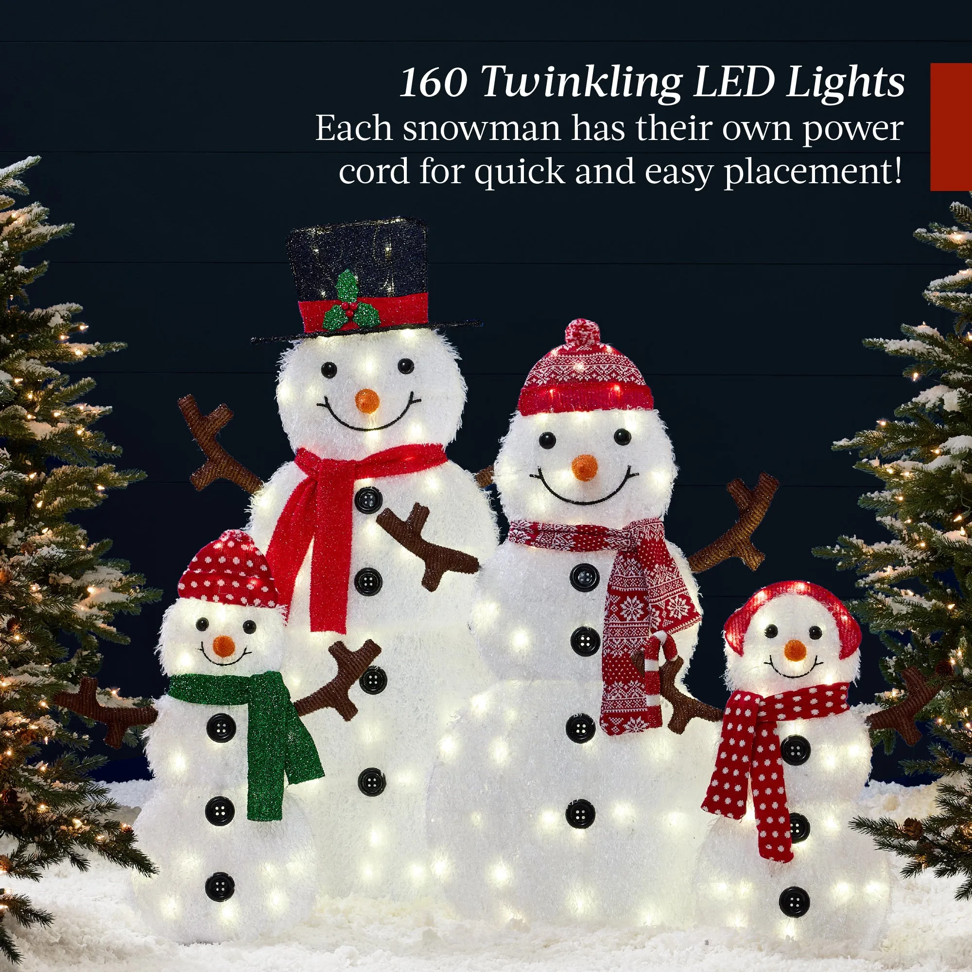 2D Lighted Snowman Family Set Outdoor Yard Decor w/ Twinkling LED Lights