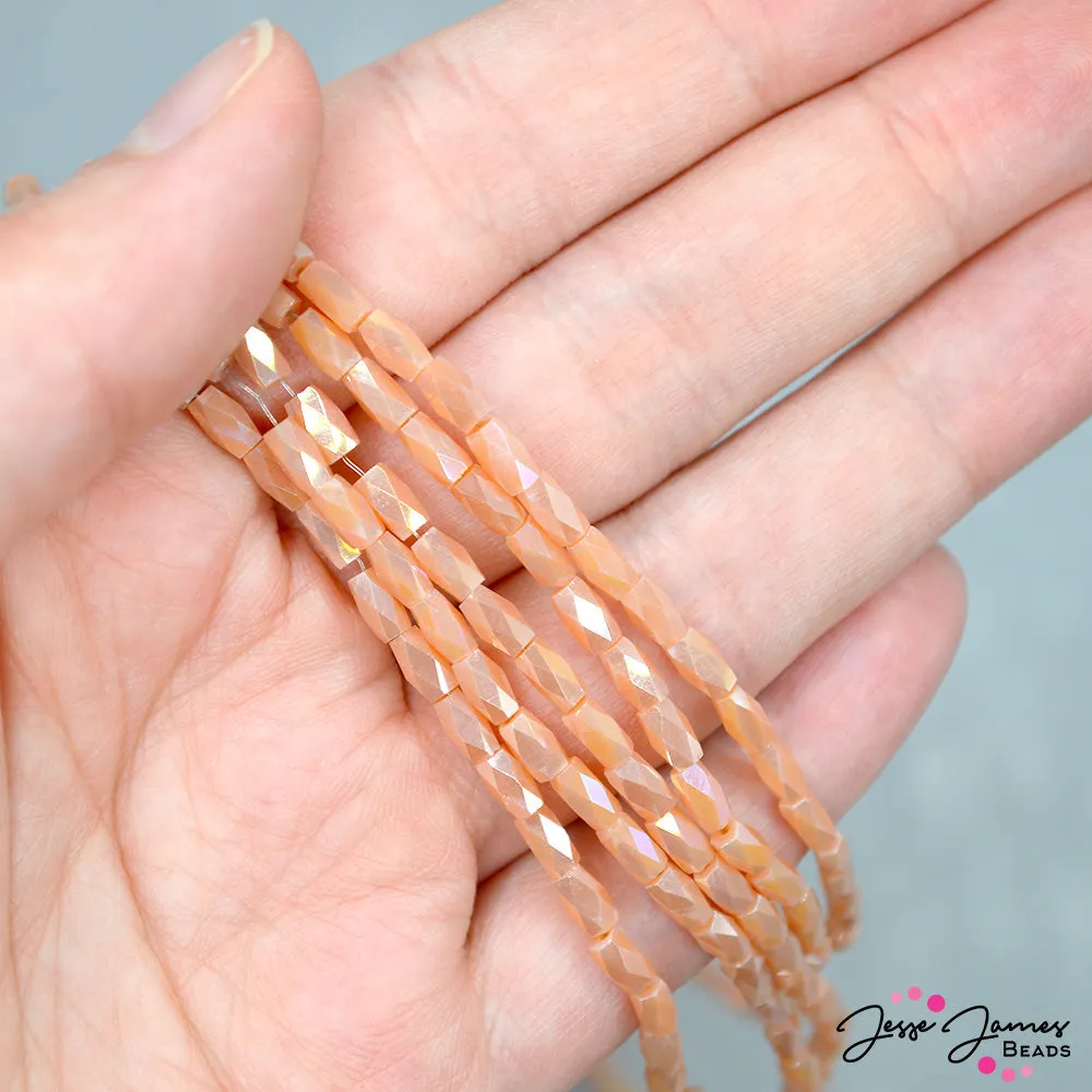 5MMx3MM Deep Peach Faceted Cube Beads