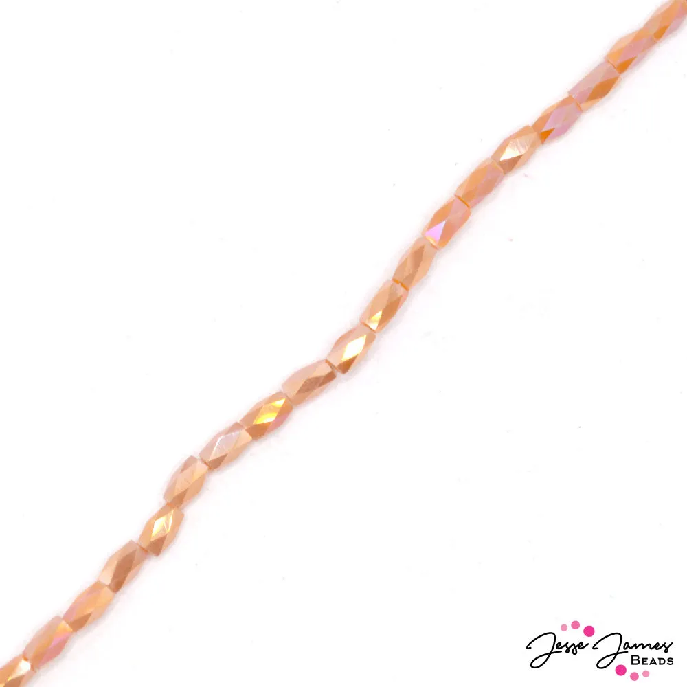 5MMx3MM Deep Peach Faceted Cube Beads