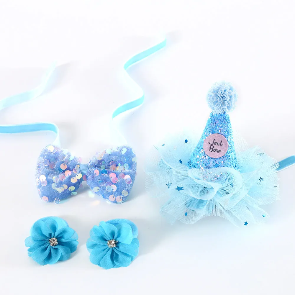 Cat Birthday Party Outfits Set (4pcs) | Blue