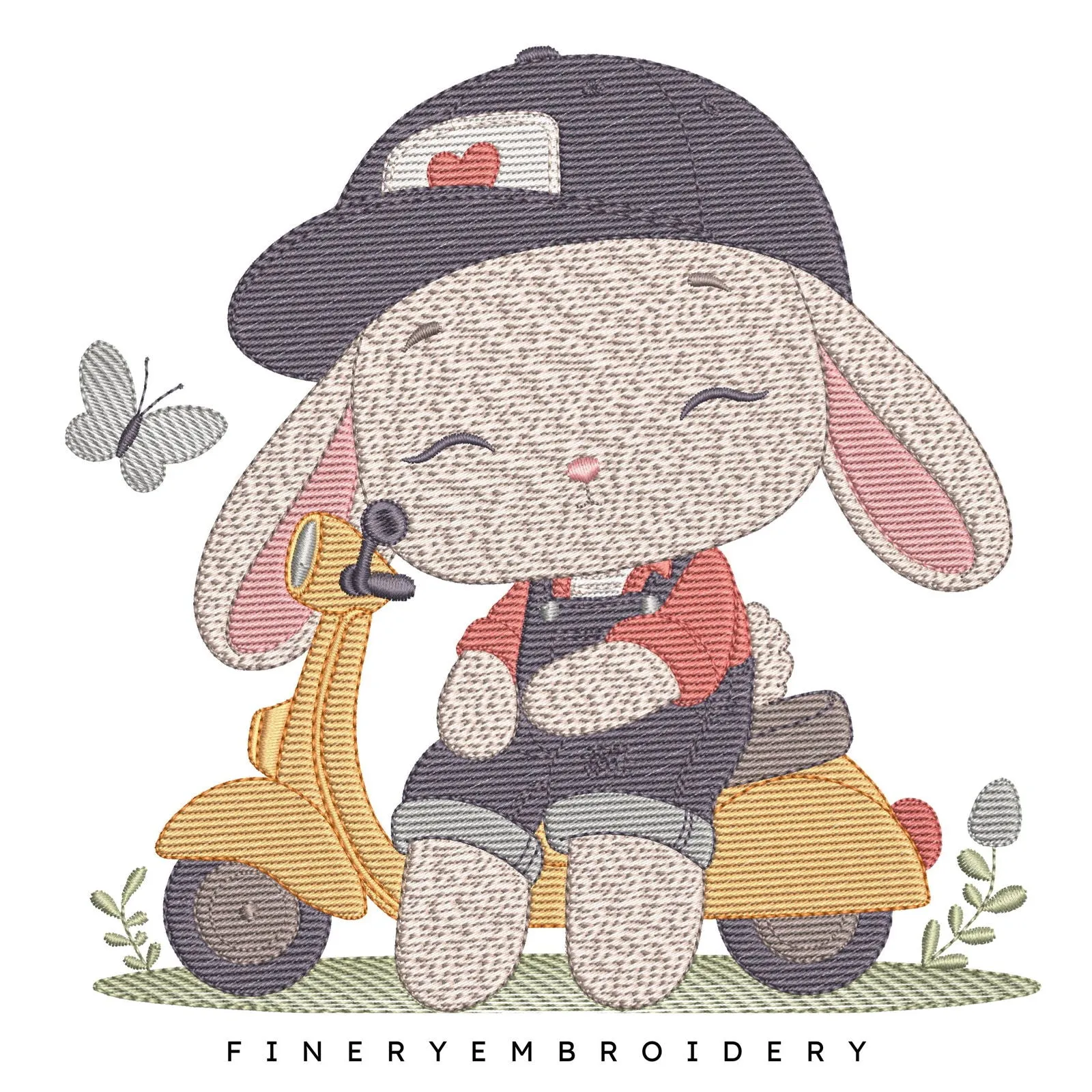 Cool Bunny on Scooter Embroidery Design - 7 Sizes | FineryEmbroidery