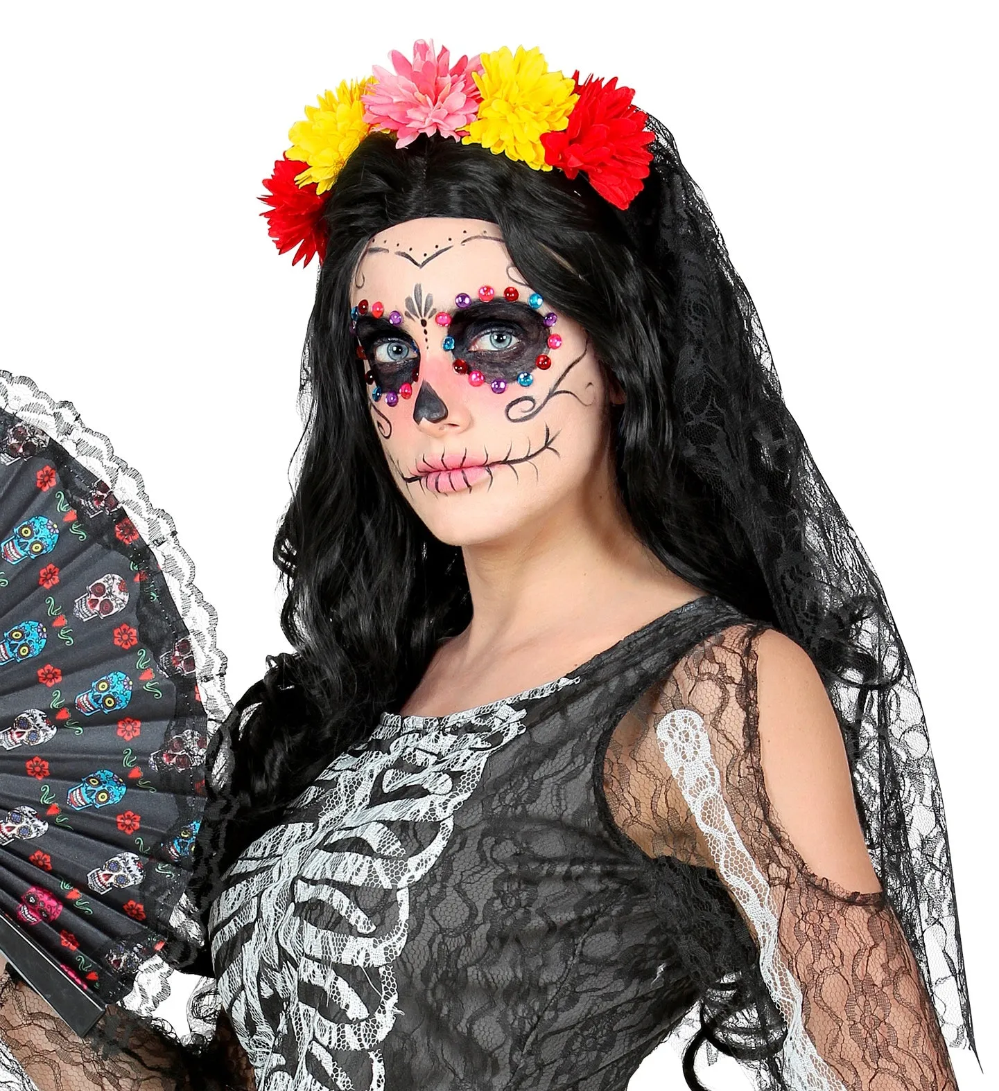 Dia De Los Muertos Veil with Flowers