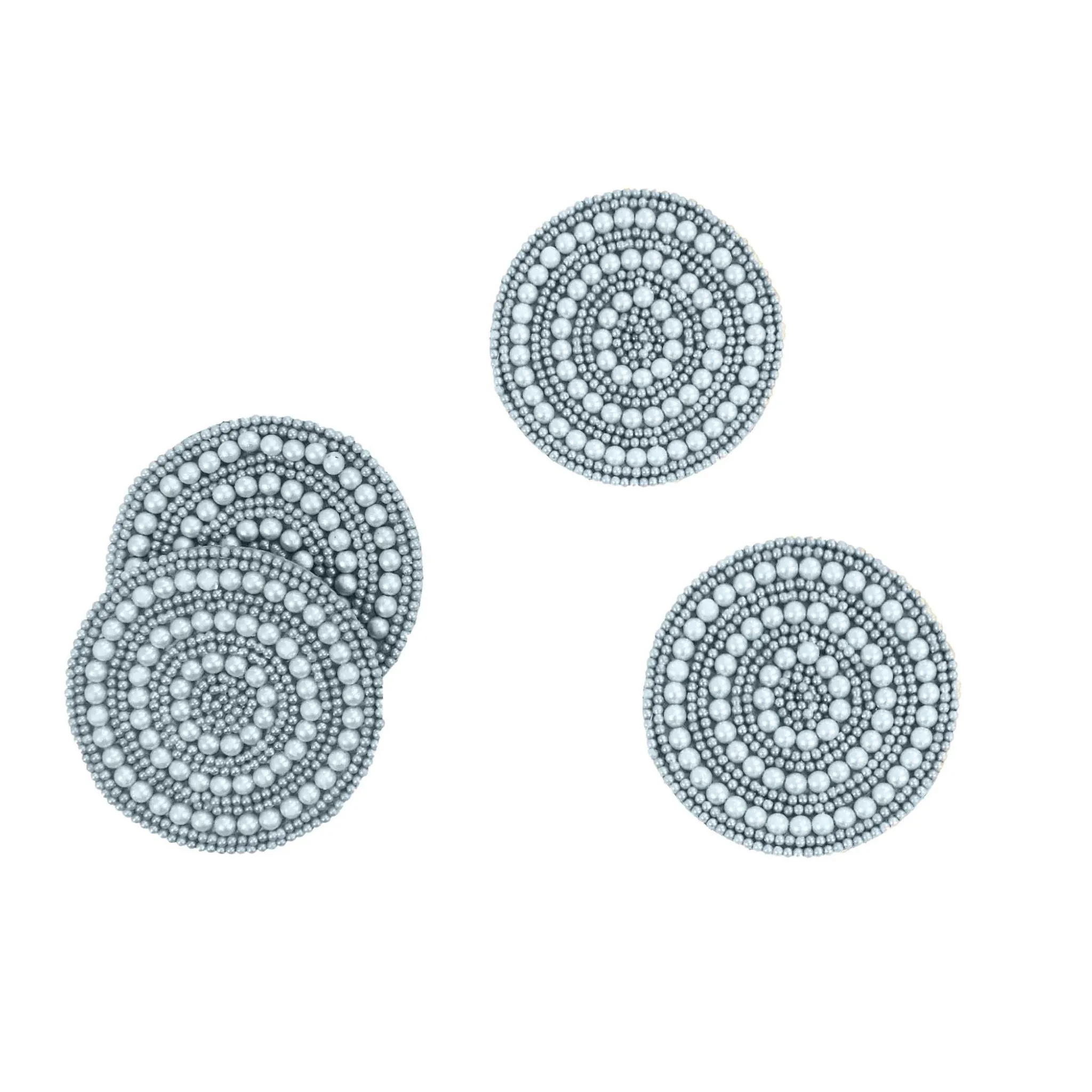 Full Circle Bead Embroidered Coaster in Light Blue, Set of 4