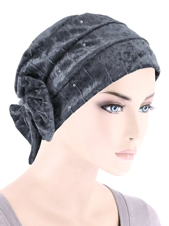 H150-PEARLGRAY#Winter Cloche Bow Hat Pearl Gray Sequin