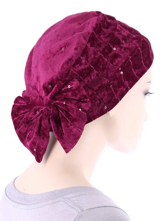 H150-RASPBERRY#Winter Cloche Bow Hat Raspberry Sequin