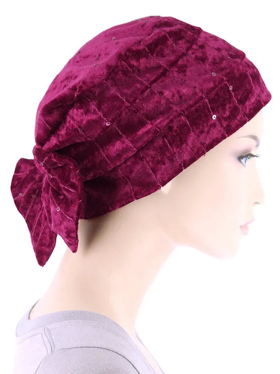 H150-RASPBERRY#Winter Cloche Bow Hat Raspberry Sequin