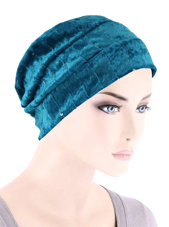 H150-TEALSAPPHIRE#Winter Cloche Bow Hat Teal Sapphire Sequin