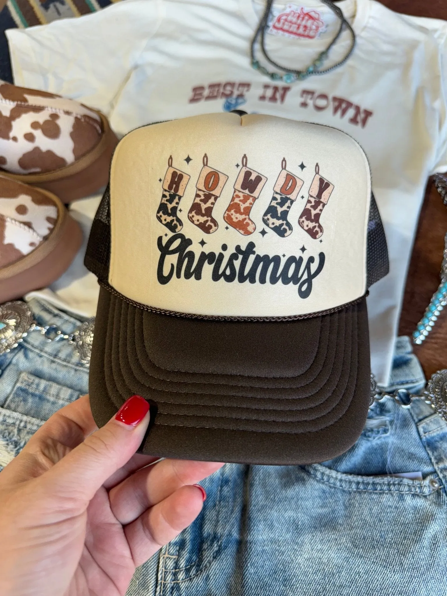 Howdy Christmas Stockings Trucker Hat