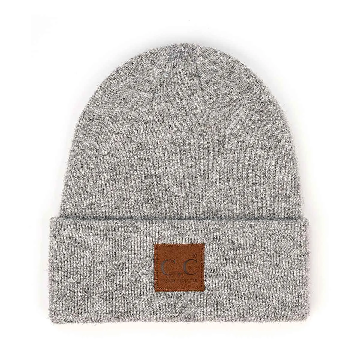 HTM9021 Unisex Soft Ribbed Leather Patch Beanie