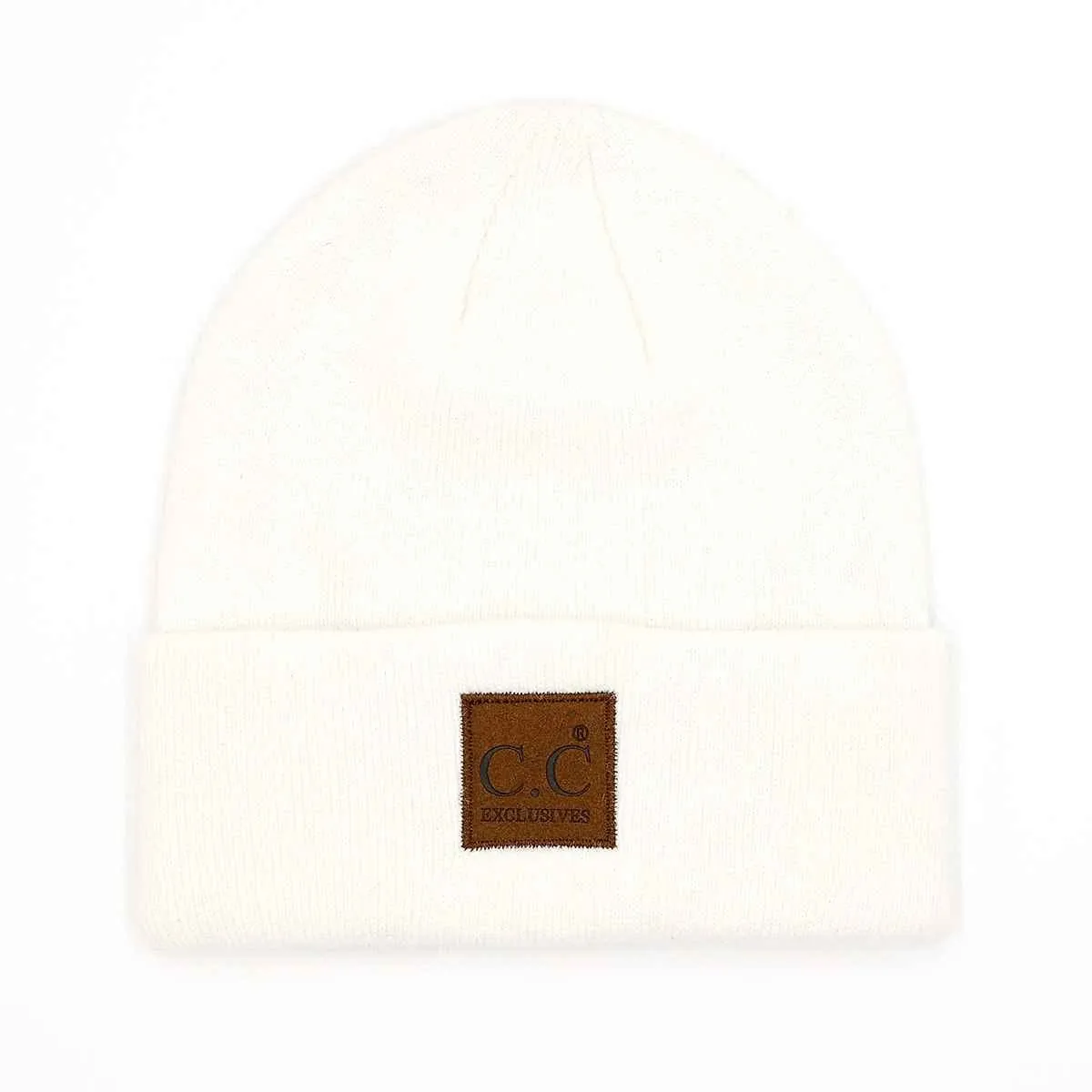 HTM9021 Unisex Soft Ribbed Leather Patch Beanie