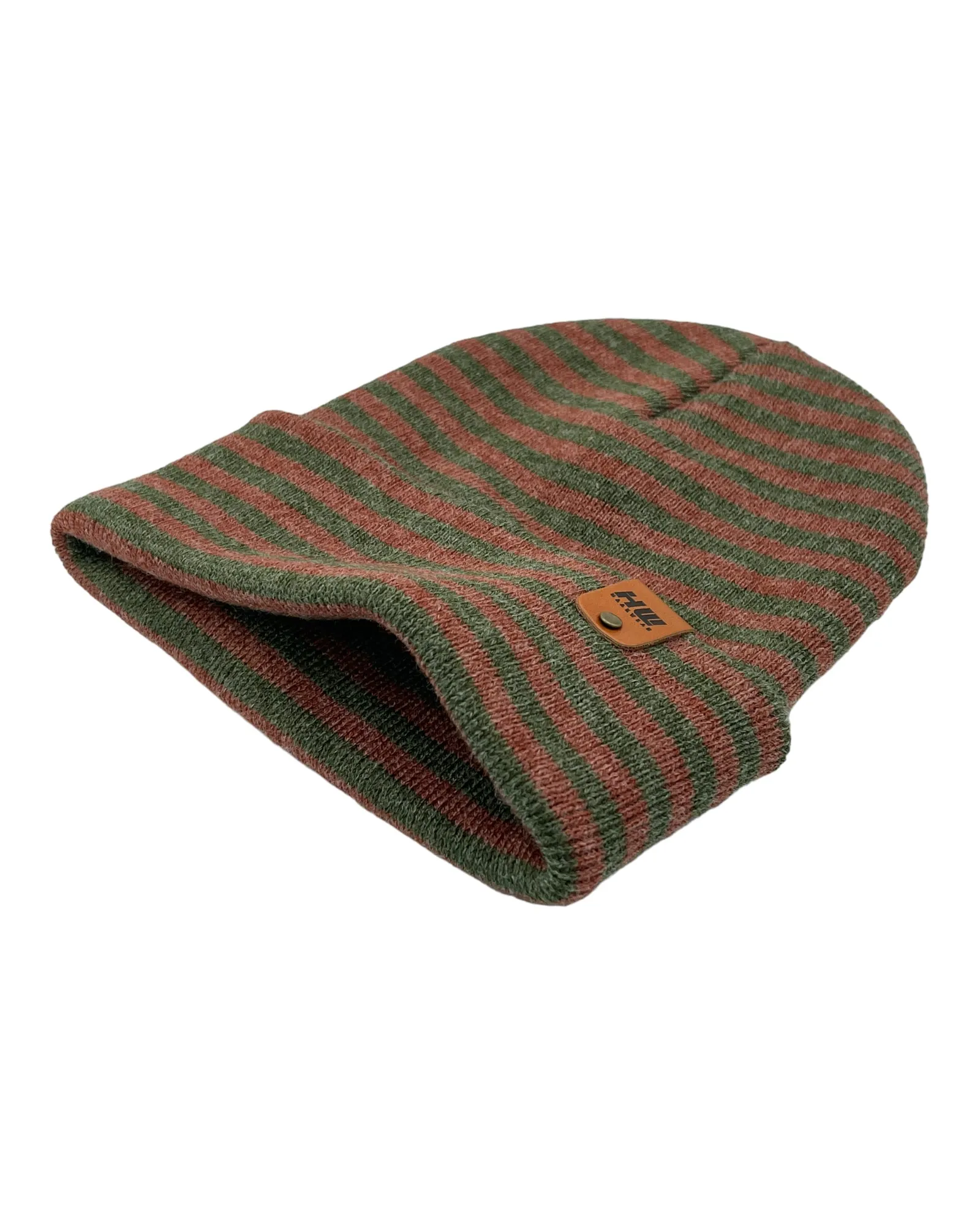 HW6064 HAAKWEAR Traditional RORO Cuffed Beanie - Green/Burgundy, Made in USA