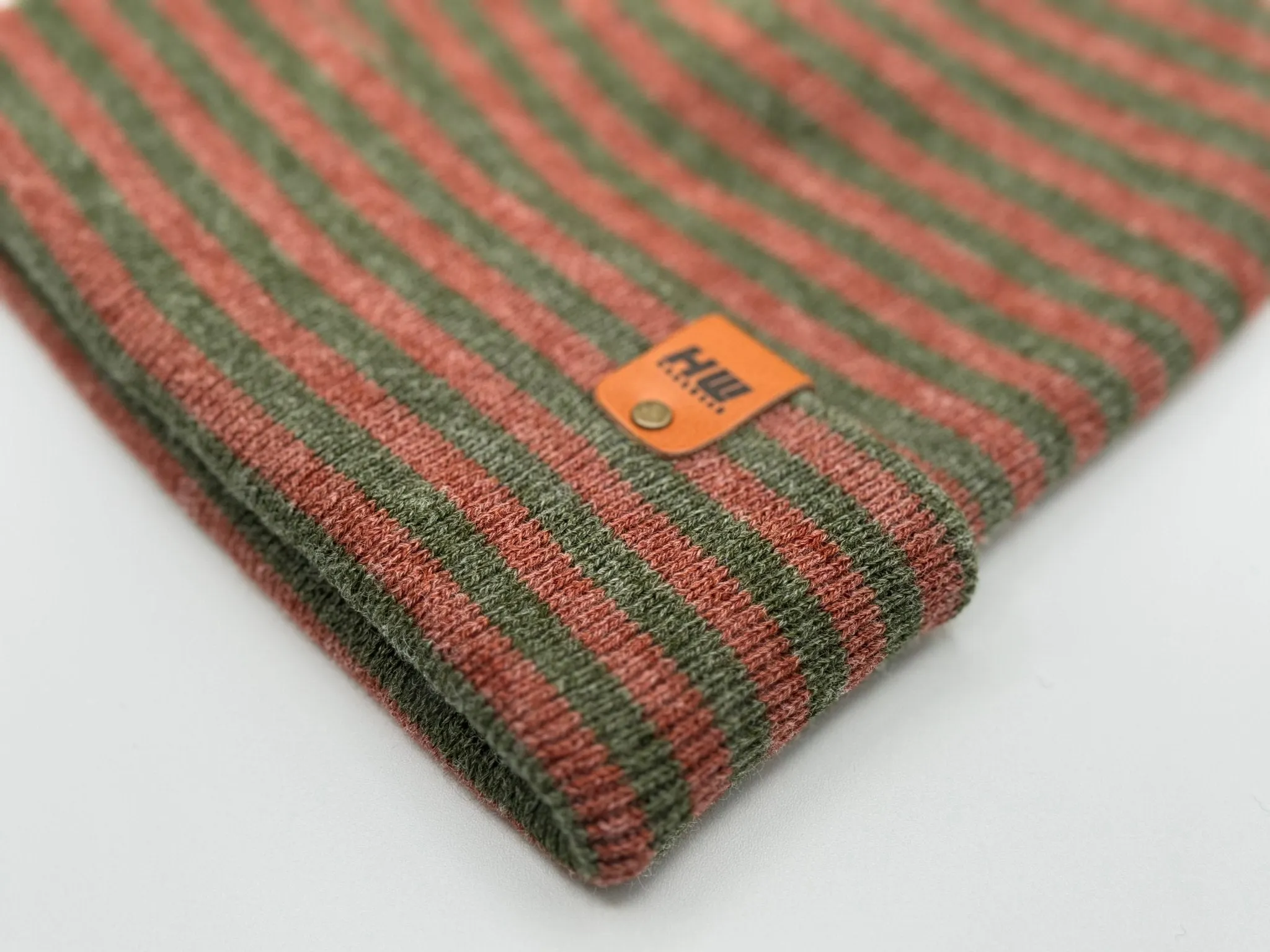 HW6064 HAAKWEAR Traditional RORO Cuffed Beanie - Green/Burgundy, Made in USA