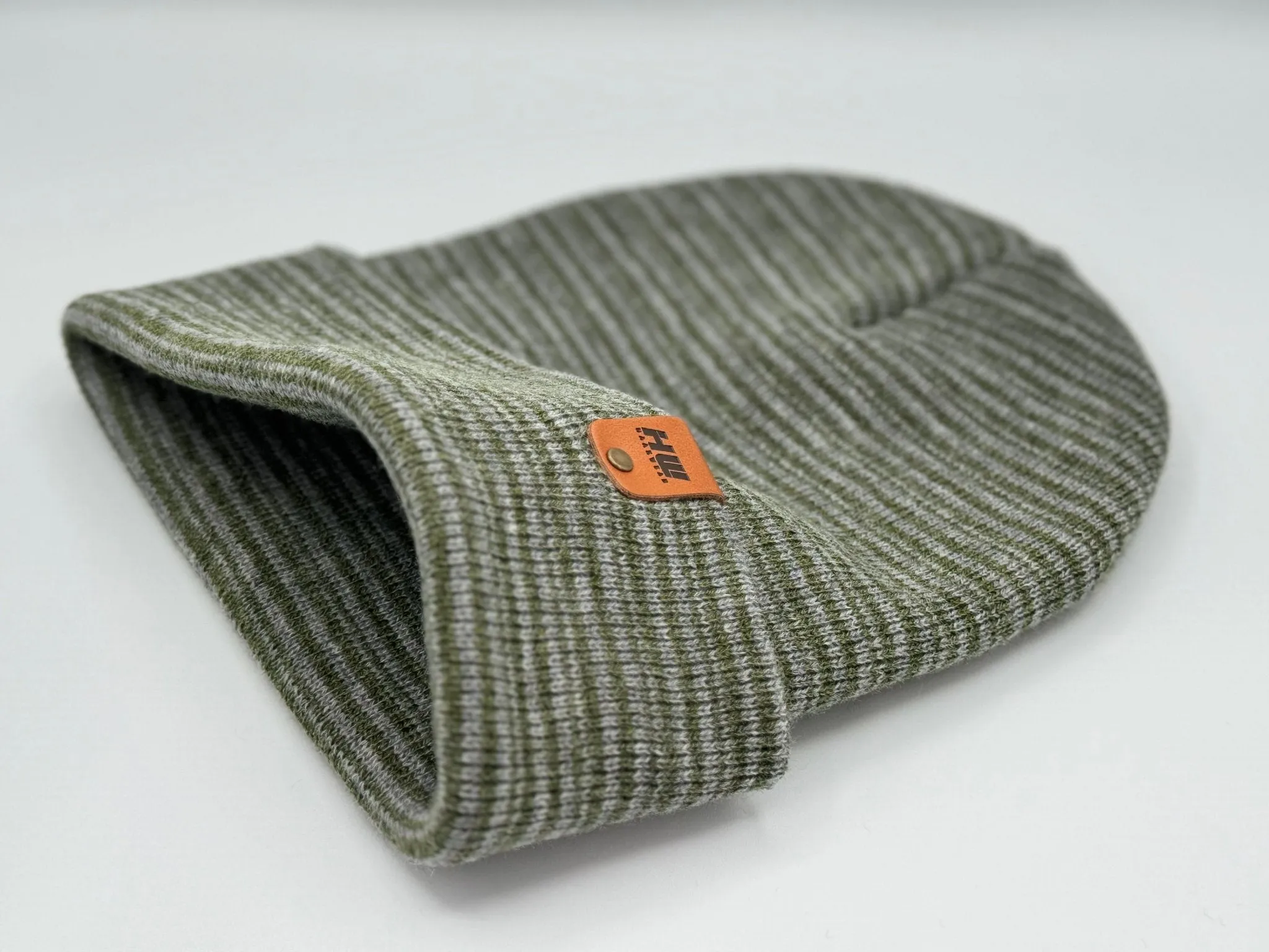 HW6088 HAAKWEAR Traditional Contrast Cuffed Beanie - Gray/Green, Made in USA