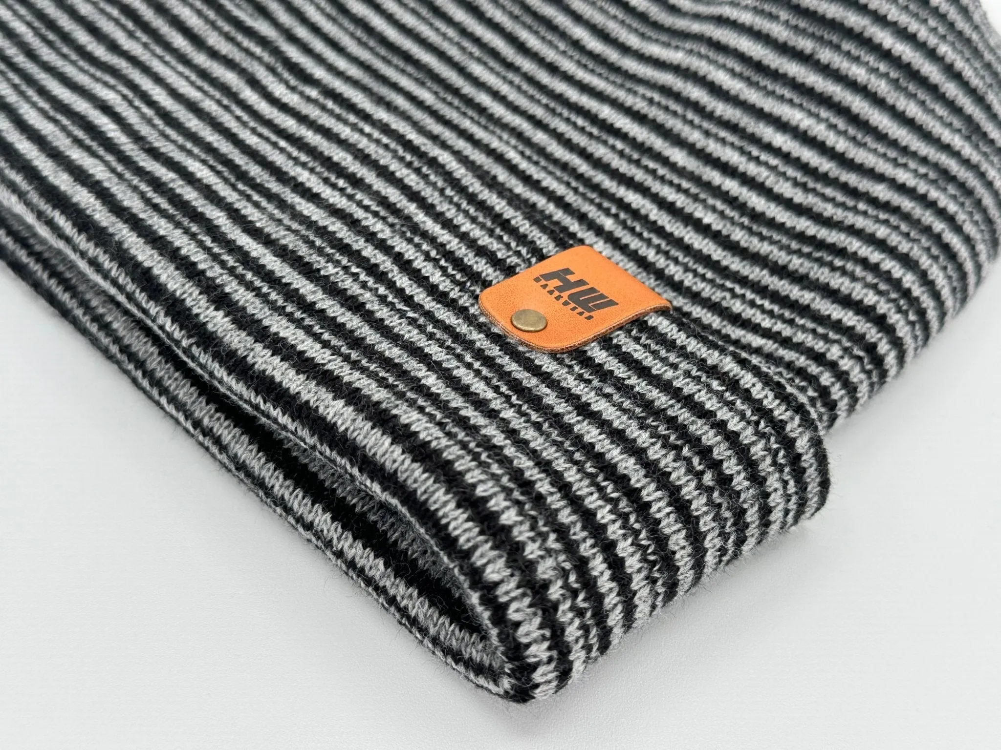 HW6101 Modern Theta Stitch Contrast Cuffed Beanie (Patent Pending Design)-Gray/Black, Made in USA