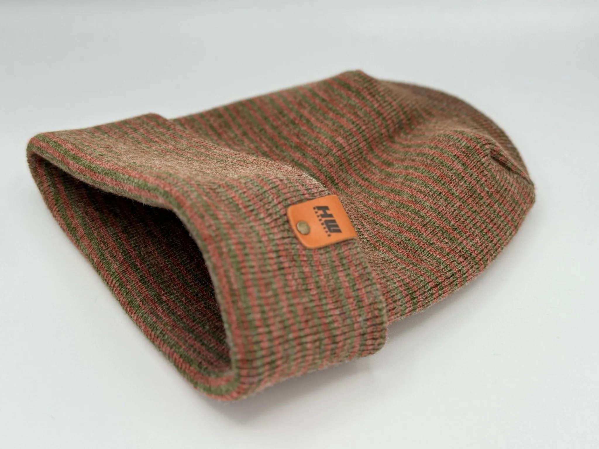 HW6101 Modern Theta Stitch Contrast Cuffed Beanie (Patent Pending Design)-Green/Burgundy, Made in USA