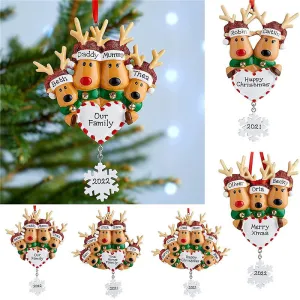 Personalized Reindeer Family of 2, 3, 4, 5, 6 Christmas Tree Ornament Cute Deer Holiday Winter Gift