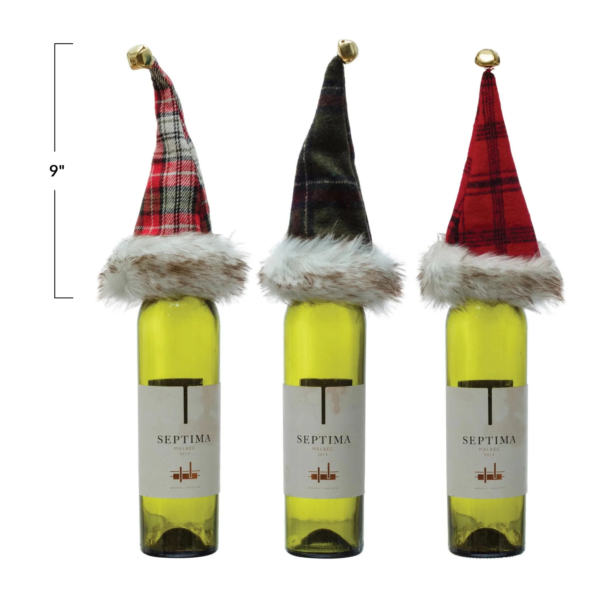 Plaid Hat Bottle Topper with Faux Fur Trim