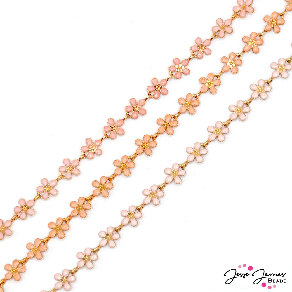 Pretty in Peach Enamel Flower Chain Trio