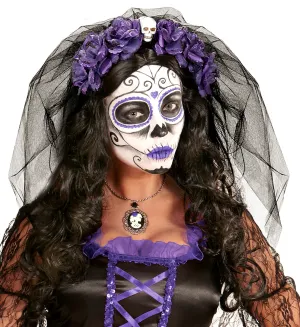 Purple Roses Headband with Skull and Veil