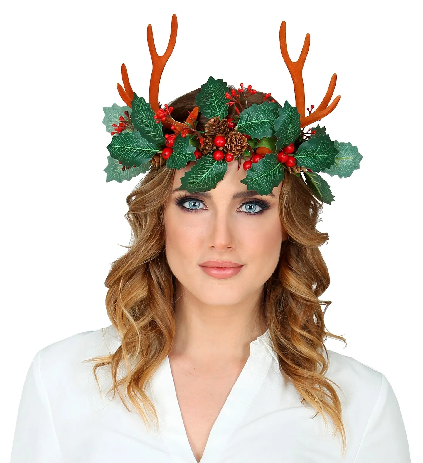 Reindeer Antlers with Holly and Pinecones