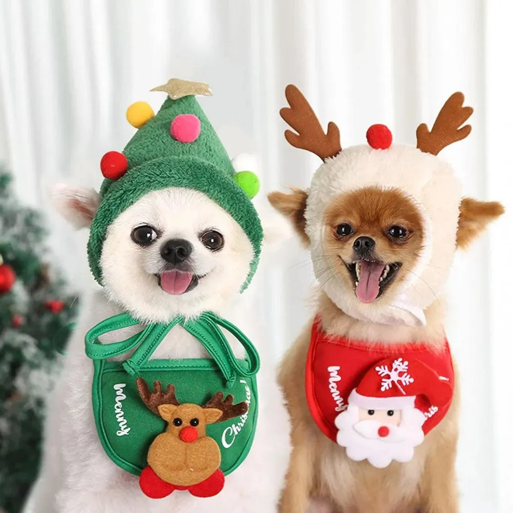 Santa Hat with Bib Scarf Pet Christmas Costume