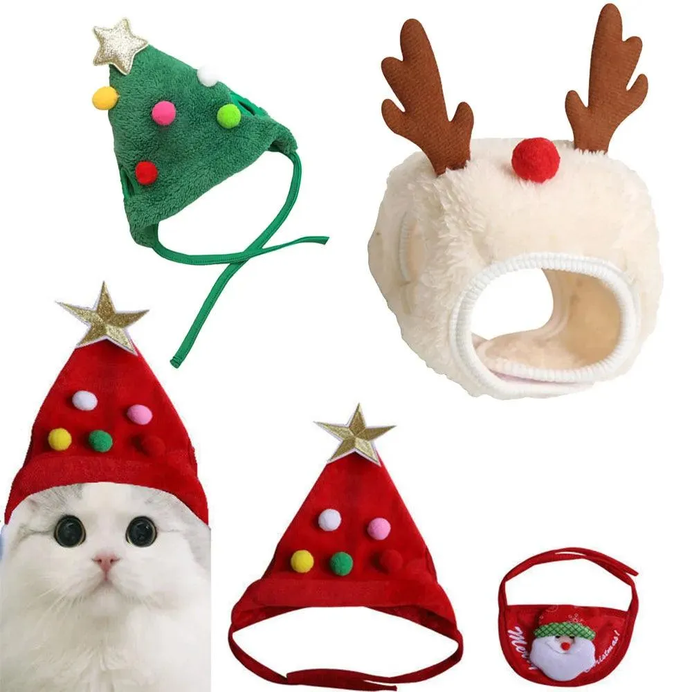 Santa Hat with Bib Scarf Pet Christmas Costume