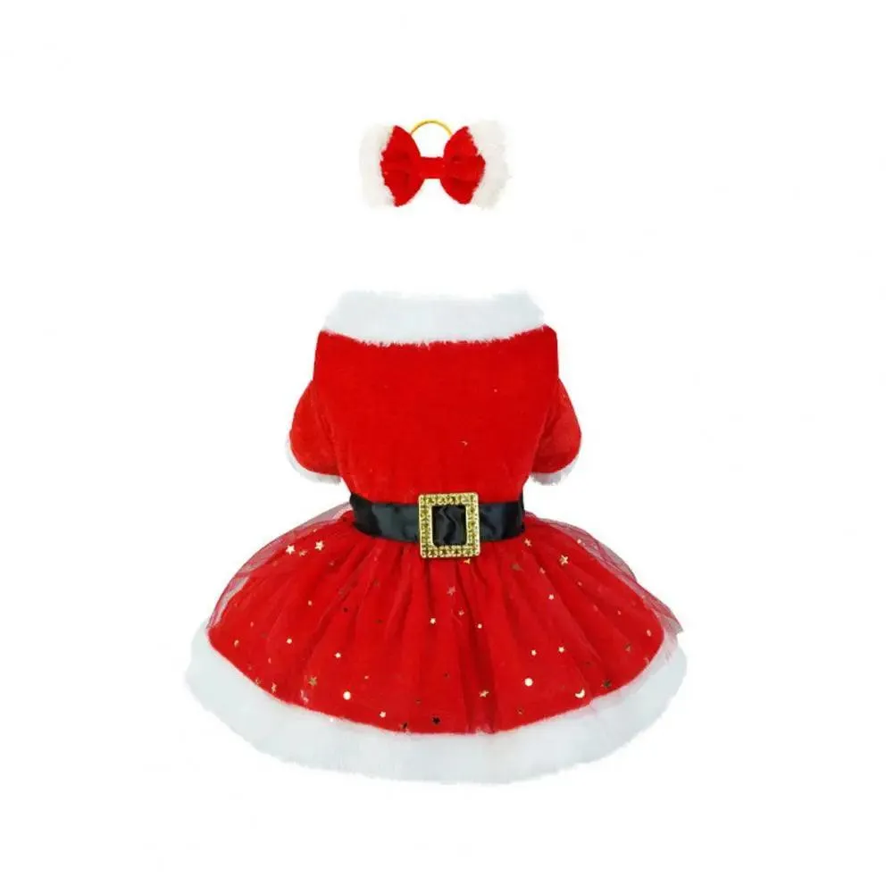 Shiny Mesh Glitter Santa Pet Dress with Hairband