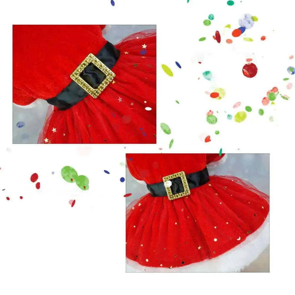 Shiny Mesh Glitter Santa Pet Dress with Hairband