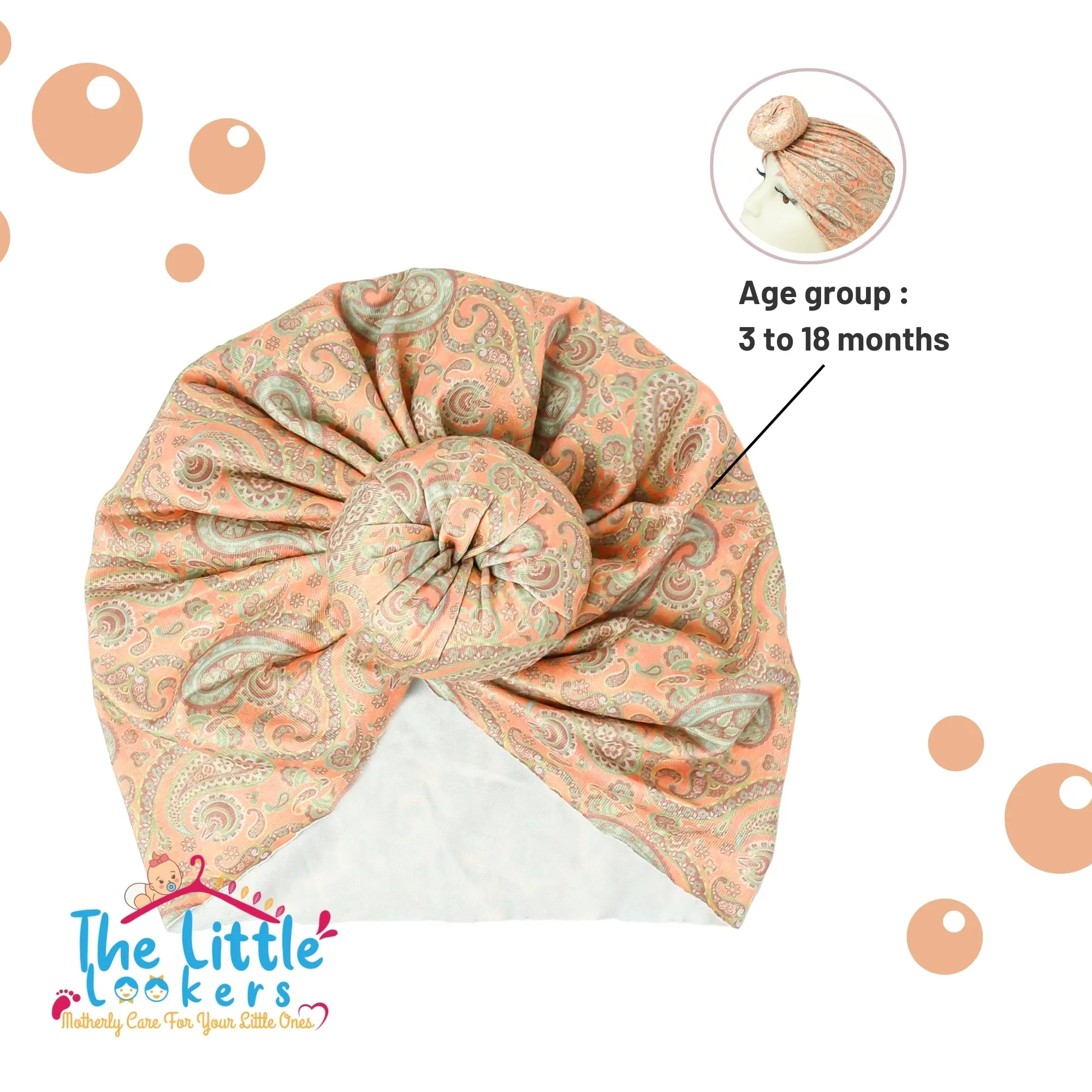 THE LITTLE LOOKERS Unisex Soft Printed Turban Cap, Baby Headwear | Suitable for 3 to 18 Months Baby