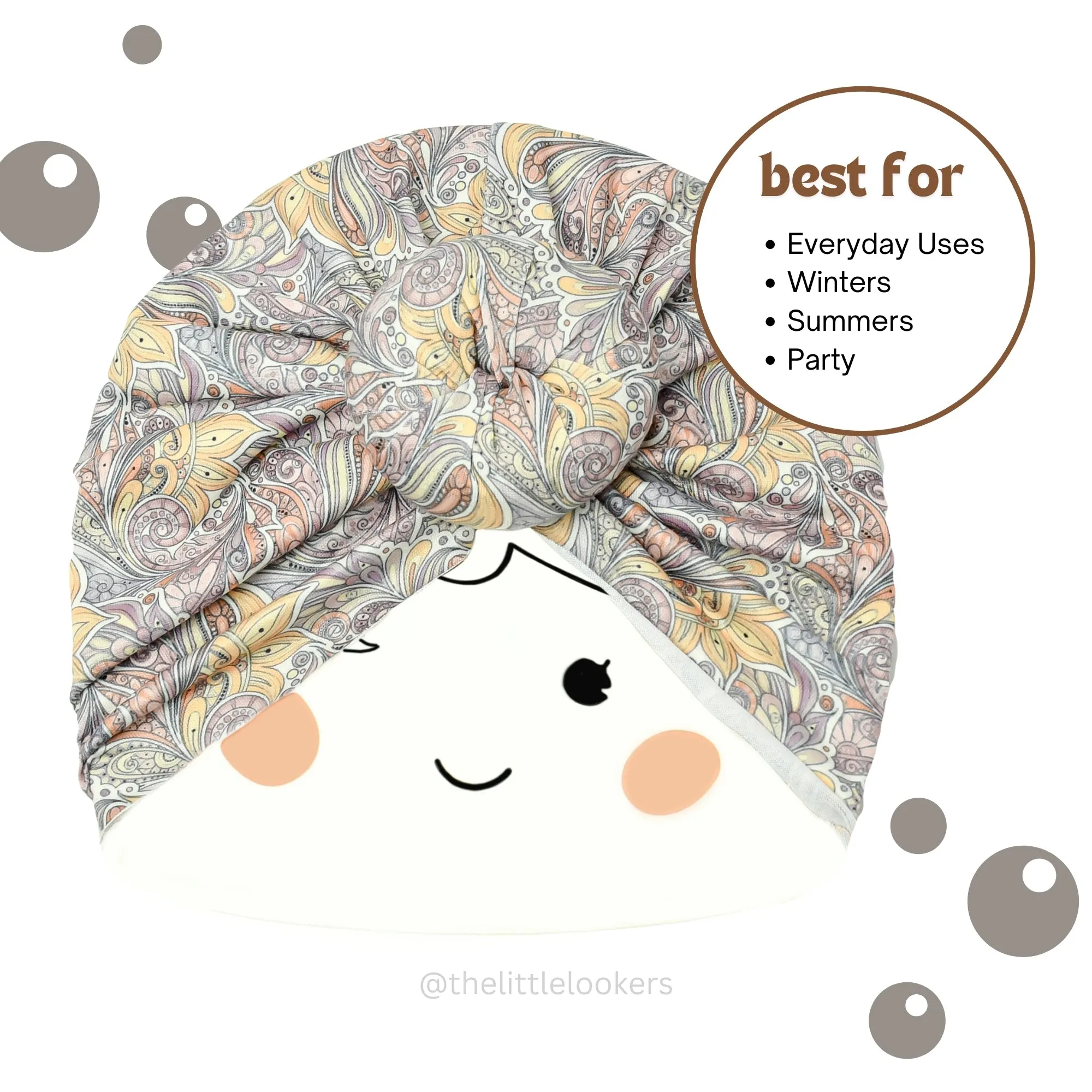 THE LITTLE LOOKERS Unisex Soft Printed Turban Cap, Baby Headwear | Suitable for 3 to 18 Months Baby