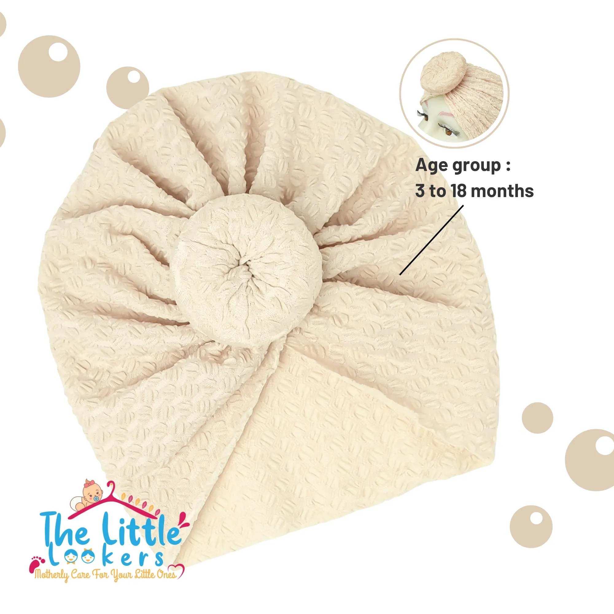 THE LITTLE LOOKERS Unisex Soft Printed Turban Cap, Baby Headwear | Suitable for 3 to 18 Months Baby