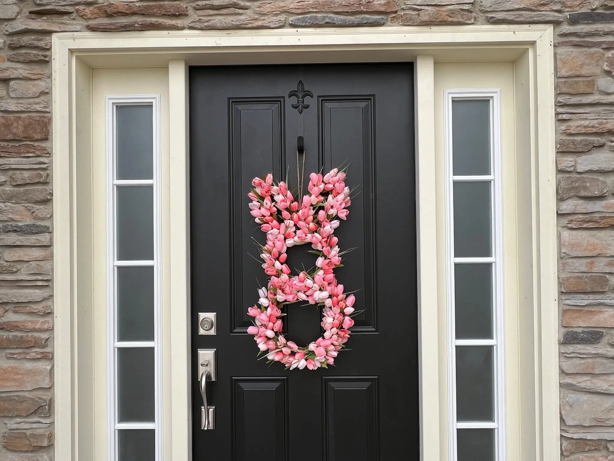 Whimsical Easter Bunny Peach Fuzz Tulip Door Wreath