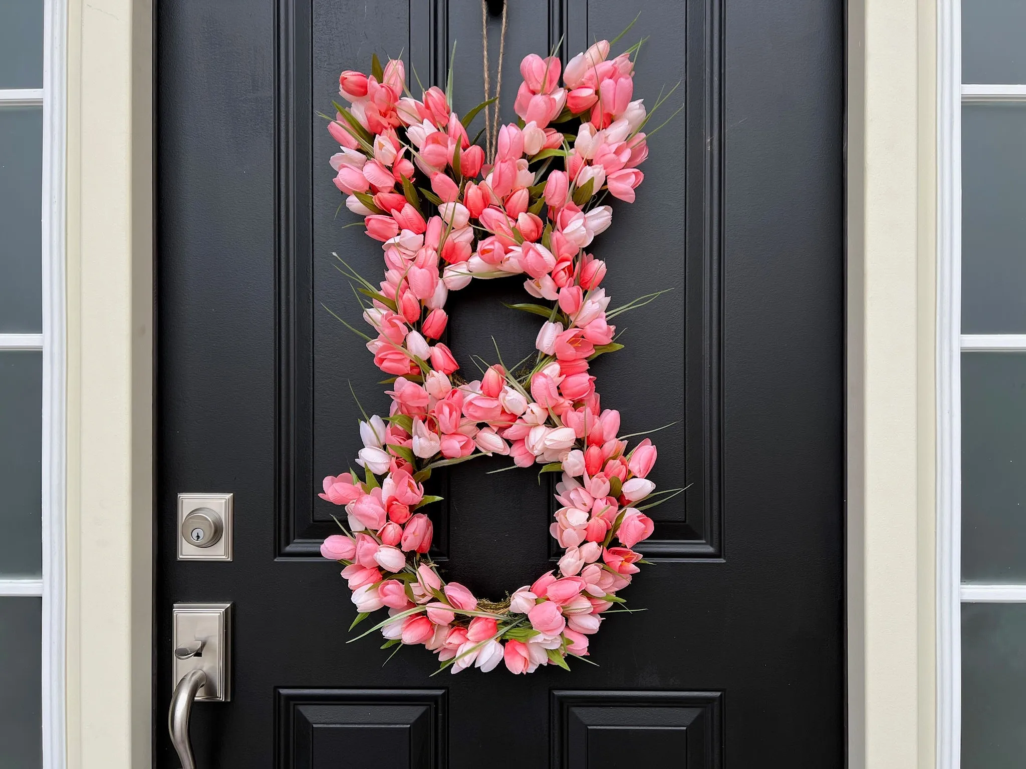 Whimsical Easter Bunny Peach Fuzz Tulip Door Wreath