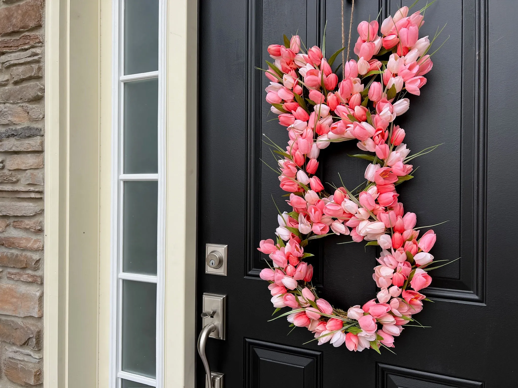 Whimsical Easter Bunny Peach Fuzz Tulip Door Wreath