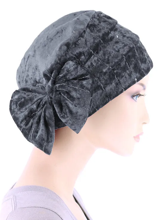 Winter Cloche Bow Hat Pearl Gray Sequin